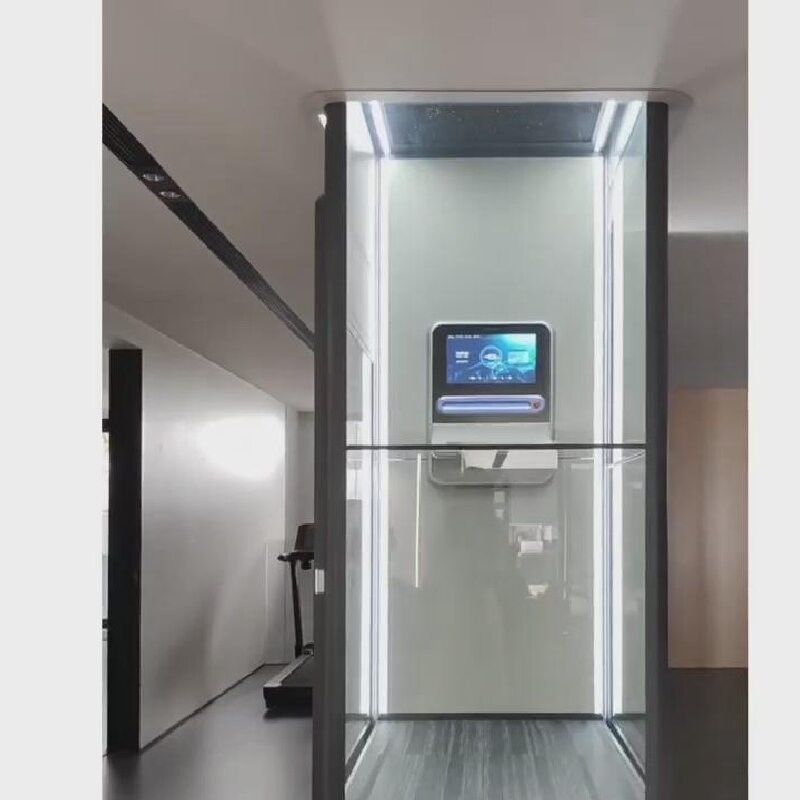 Elevador automático a parafuso de 400 kg com dispositivos de segurança para cabines quadradas de vidro de 2 paragens