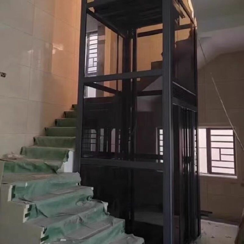 Elegante cabine de aço inoxidável compacto elevador hidráulico para casa com 5 paragens e 14,5 m de altura máxima
